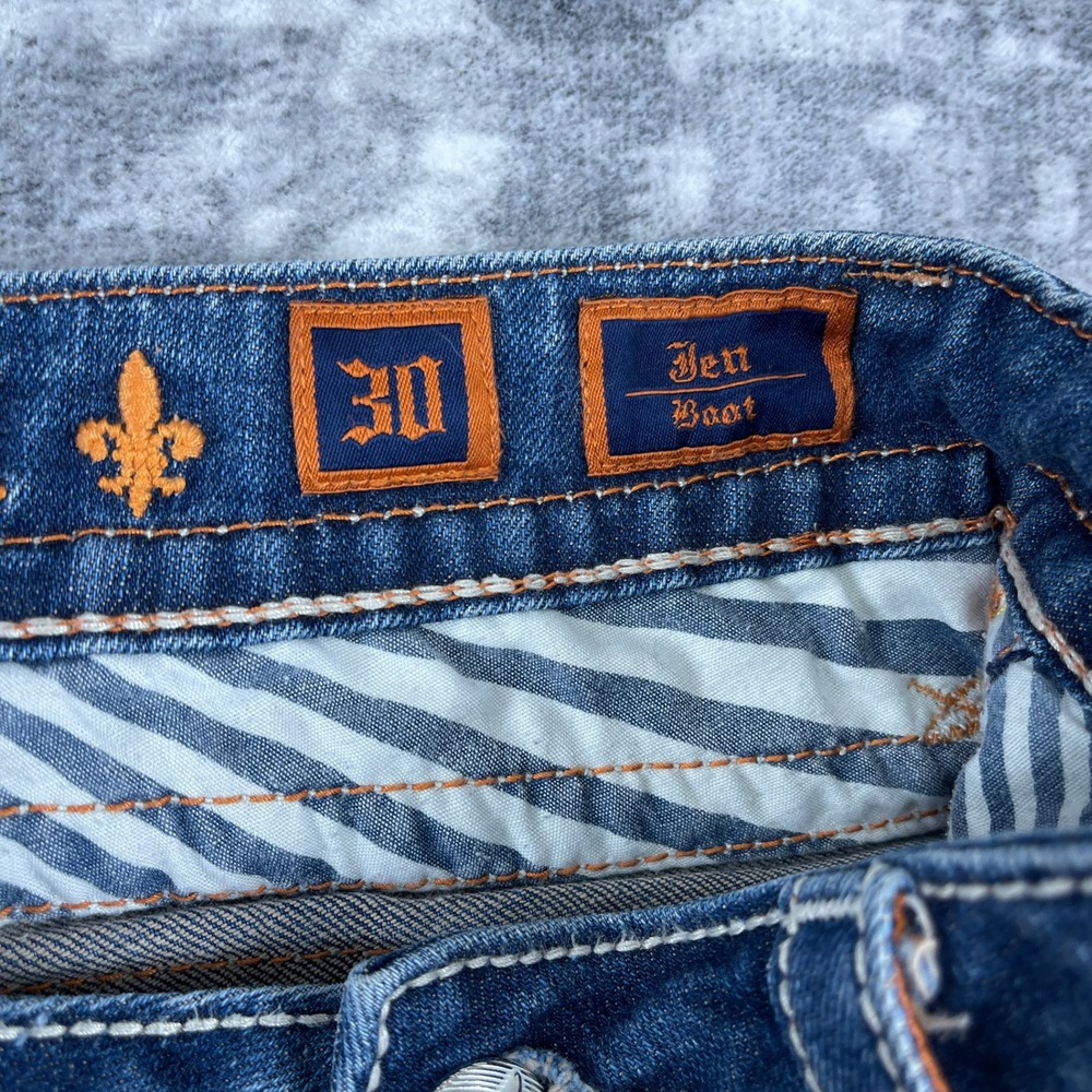 Rock Revival Womens 30 Jen 05 Bootcut Jeans Solid Blue Denim Embellished Y2K - Picture 14 of 16